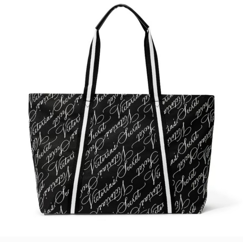 NWT! VICTORIA'S SECRET BLACK AND WHITE LOGO‎ WEEKENDER TOTE - Picture 9 of 11